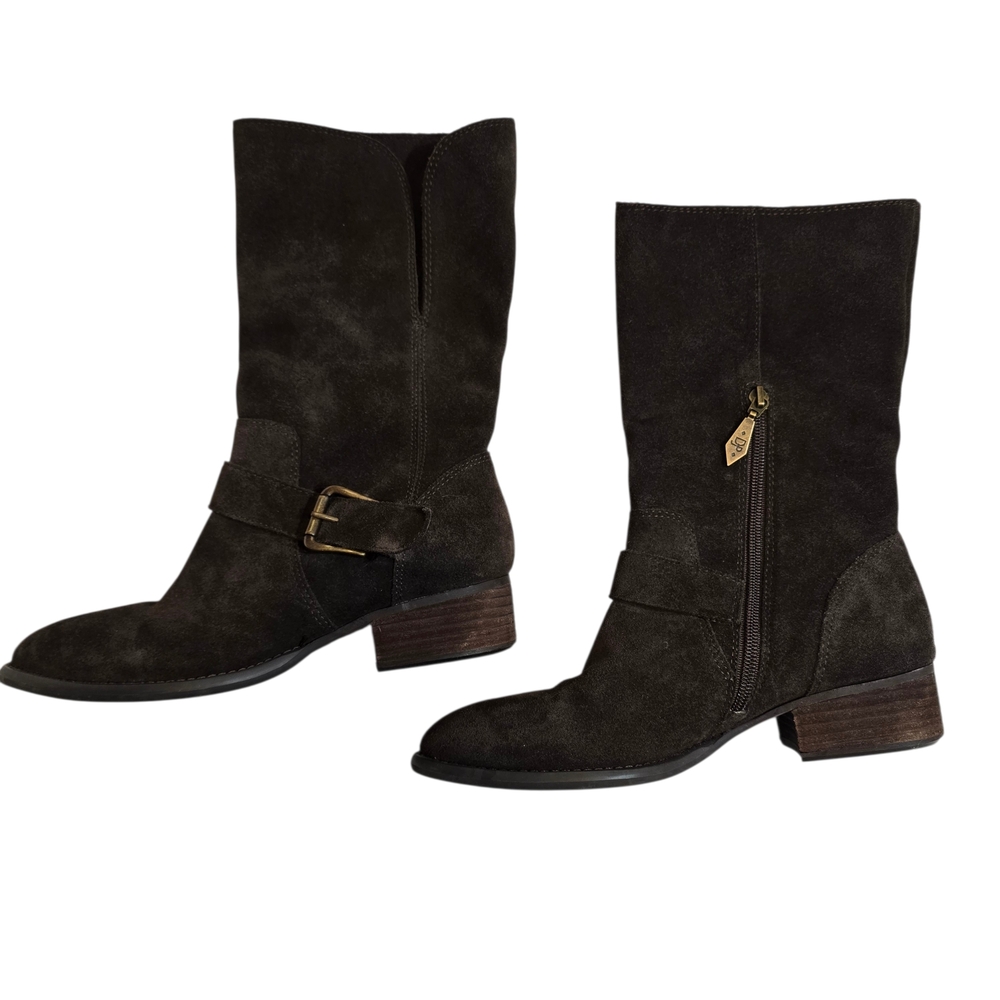 Donald J.Pliner Pita Mid-calf Brown Leather Suede Distressed Buckle Boots 8